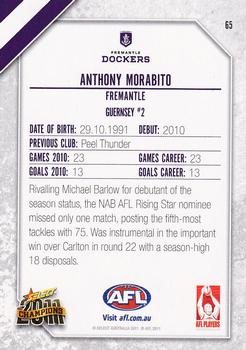 2011 Select AFL Champions #65 Anthony Morabito Back